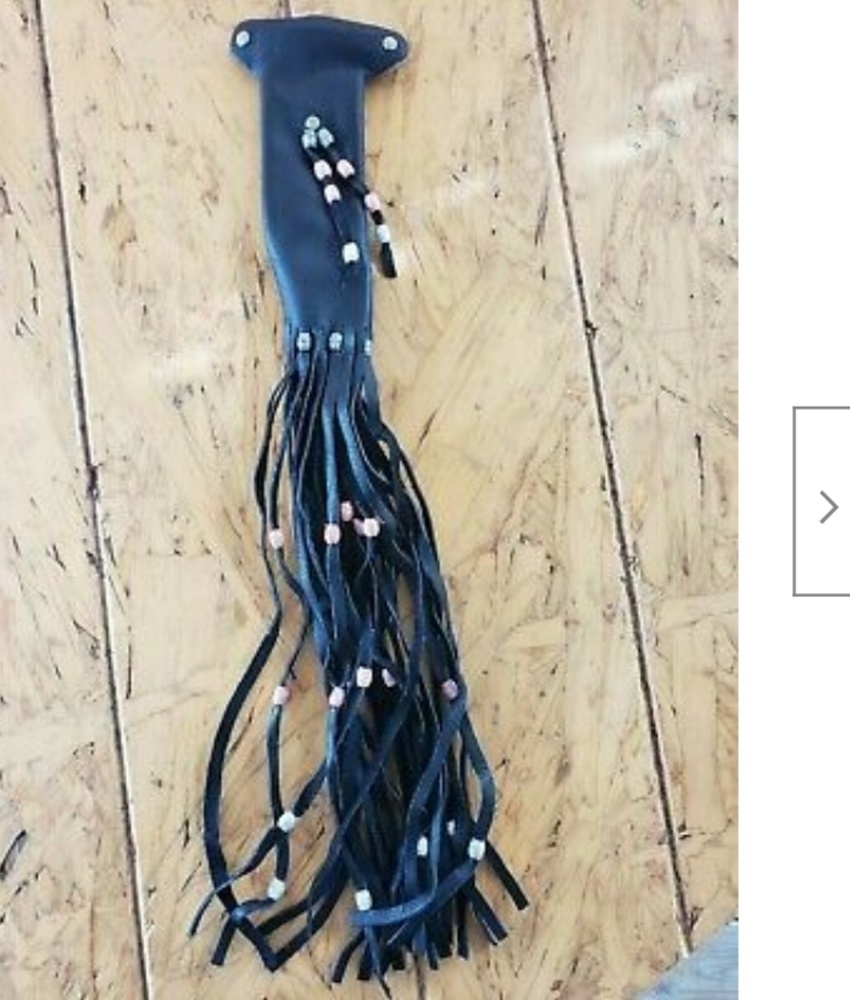 Black cowhide leather with lace ponytail holder